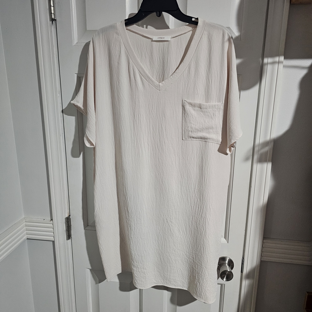 Cherish Cream V-Neck Shirt Dress
